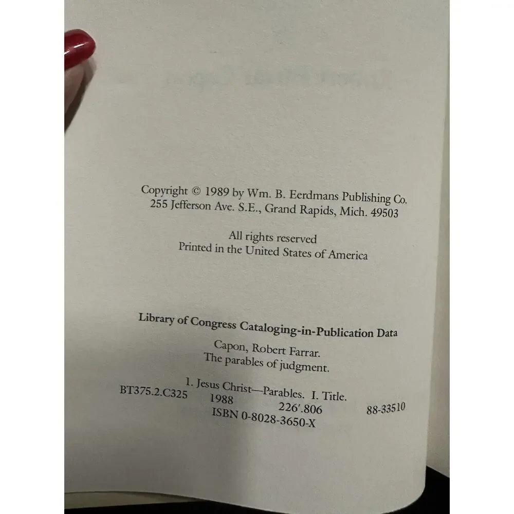 Parables of Judgment by Robert‎ Farrar Capon. (1989, Hardcover).
